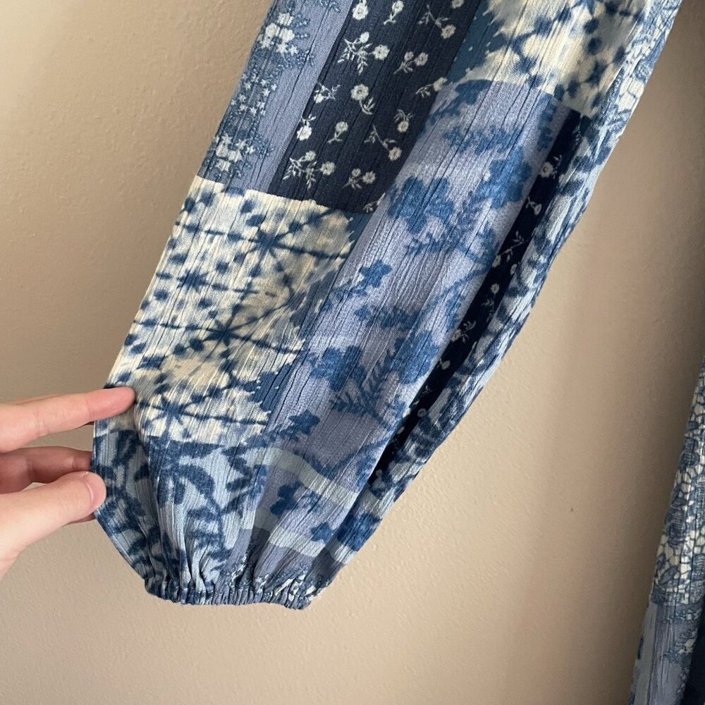Frye Women XS Blue Chambray Patchwork Boho Western Long Sleeve Midi Dress NWT - Picture 5 of 15